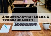 上海区块链创始人安宇的公司名称是什么[上海安宇股权投资基金有限公司]